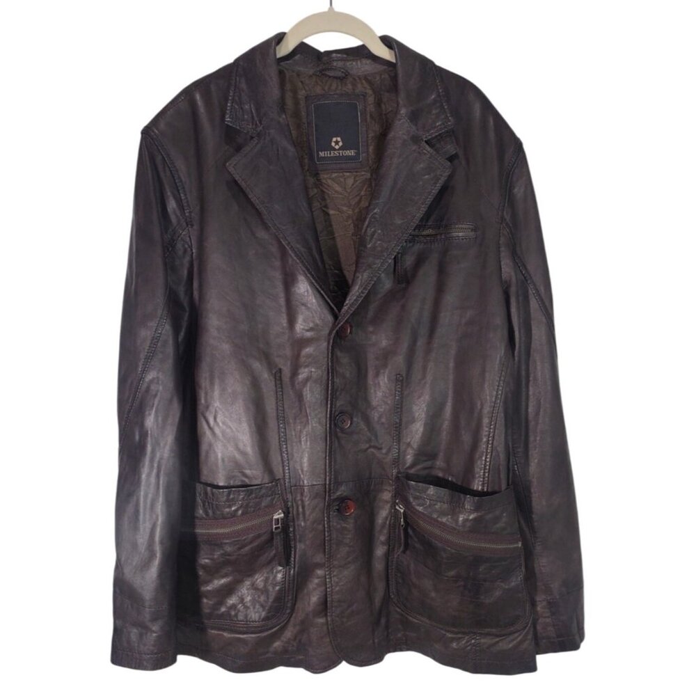 Milestone Lambs Leather Jacket Blazer Single Breasted Sport Coat SZ XL 46